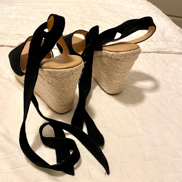 Black Woven Platform Ankle Wrap Wedges - Picture 5 of 6